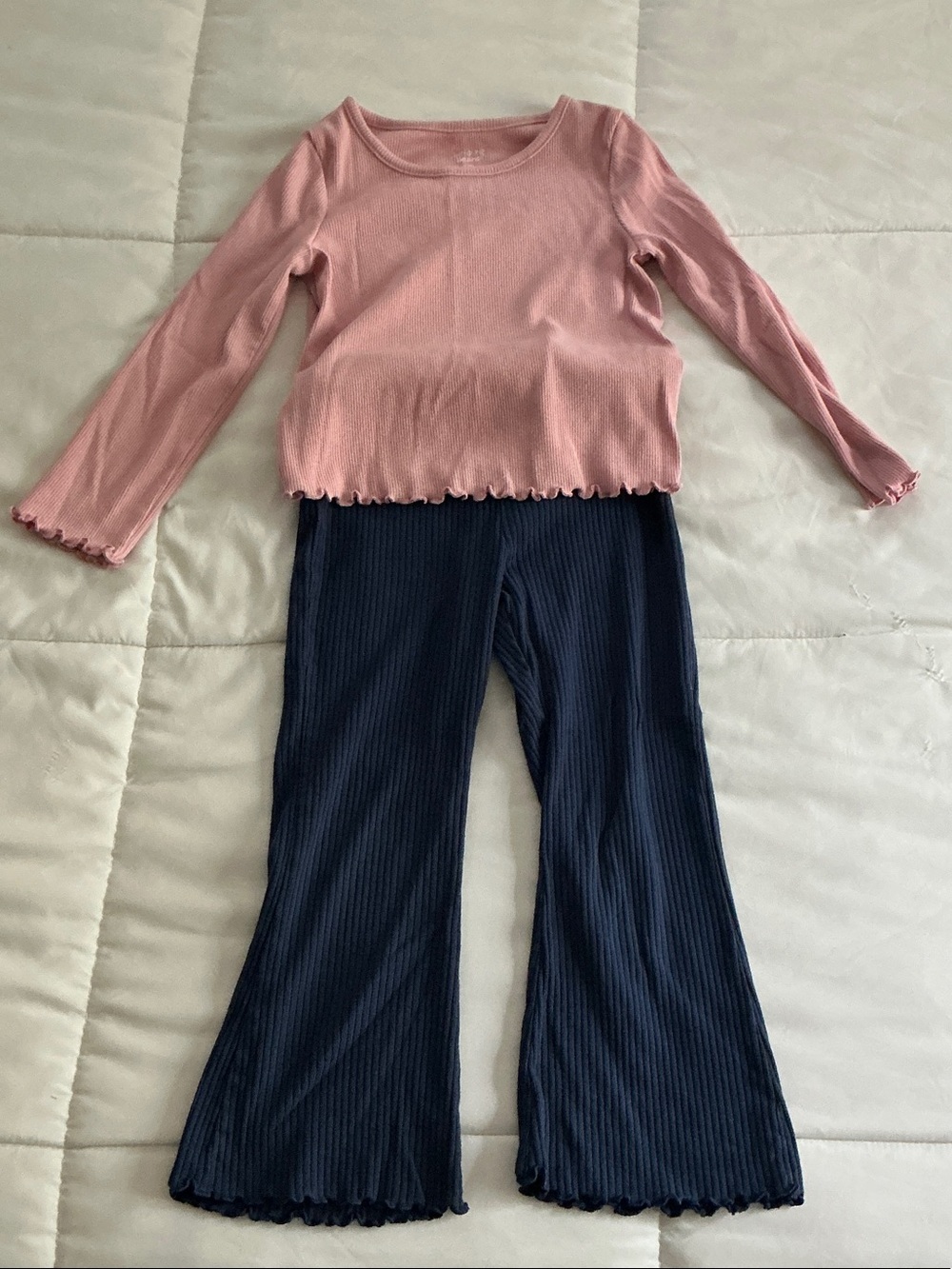 jumping beans Pink Top and Navy Ribbed Flare Pants Kids Matching Set